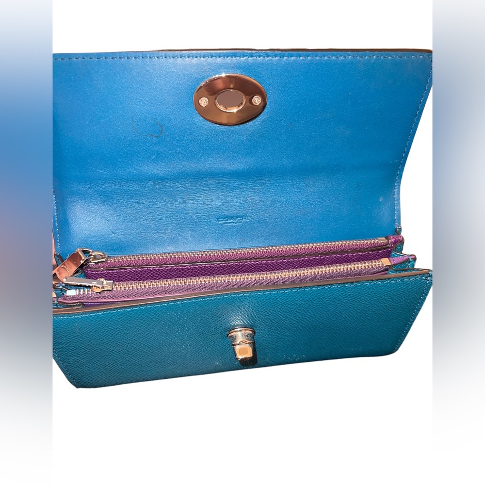 Coach Beautiful Blue Leather Tote Bag With Matching Long Wallet Nwot - Picture 14 of 16
